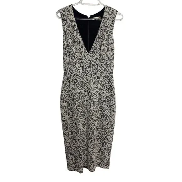 Alice+Olivia Lilia Lace Textured Plunge V Neck Midi Sheath Dress Summer - Picture 2 of 9